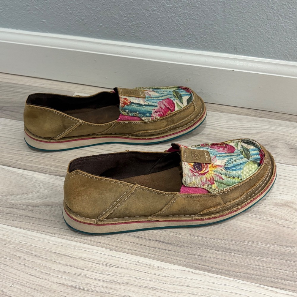 Ariat Cruiser Womens 9.5B Tan Leather Cactus Floral Slip On Loafers 10029748 - Picture 5 of 10